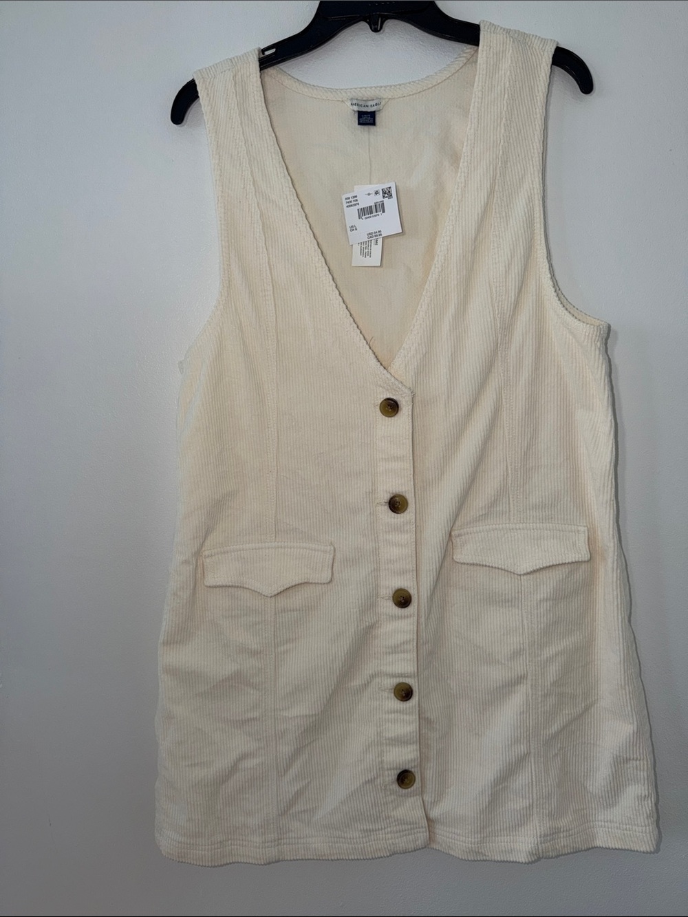 American Eagle Corduroy Button-Front Mini Dress in Cream